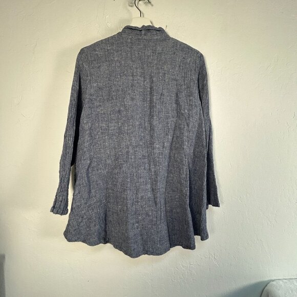 Christopher Calvin Womens Blue Linen Button-Down Long Sleeve Tunic Top Large - Picture 2 of 4